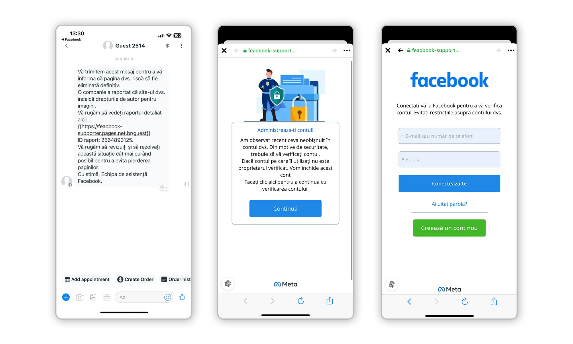 Пример поддельной страницы поддержки Facebook